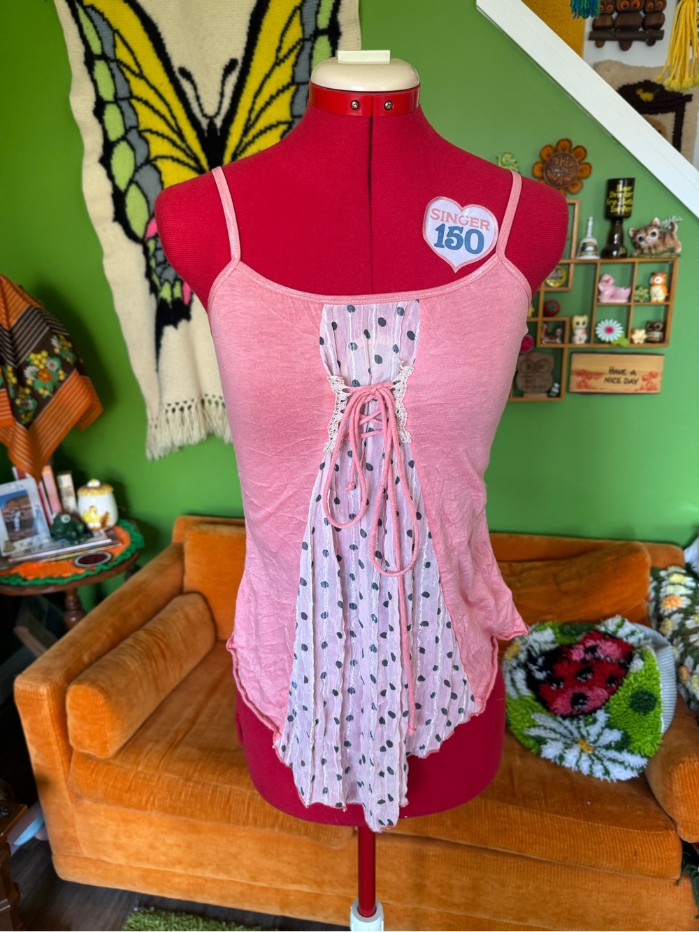 Vintage Y2K Pink Women's Lace-Up Tank Top